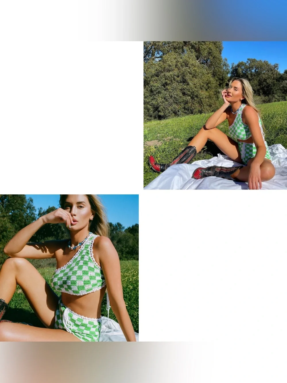Frankie’s Bikinis NWT SET Pink Checkers Crochet Bikini Ingred Top